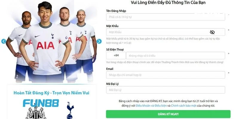Người chơi có thể đăng ký ID cược tại nhà cái Fun88 rất dễ dàng.